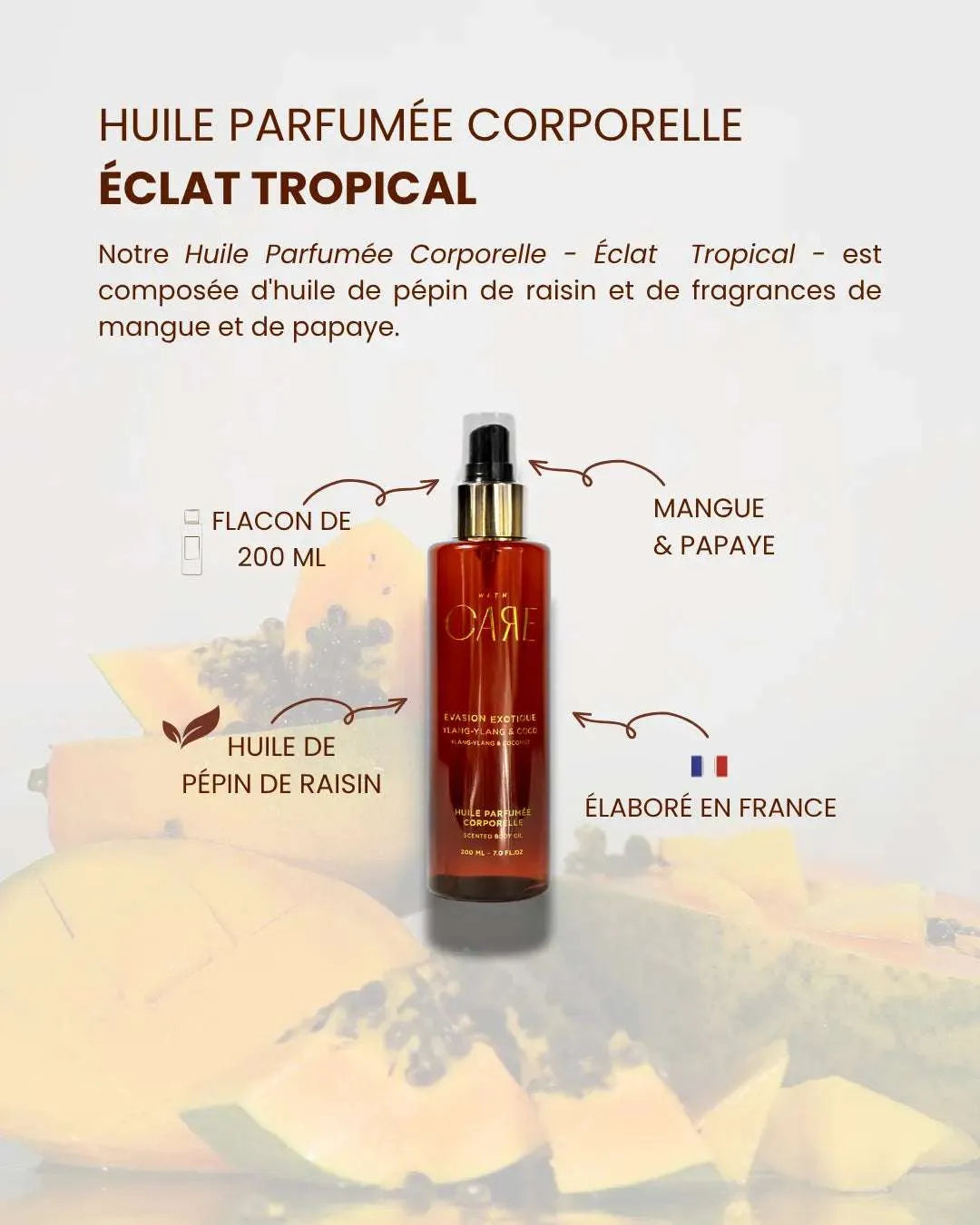 Huile corporelle Mangue et Papaye - 200mL