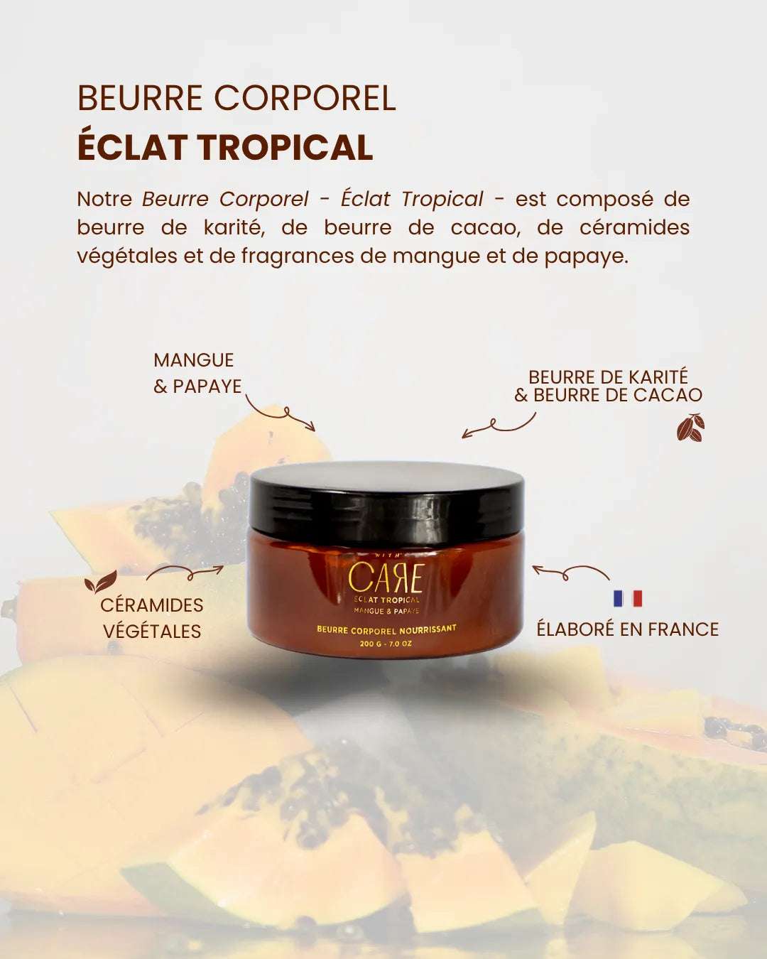 Beurre corporel Mangue et Papaye | Éclat Tropical - 200g