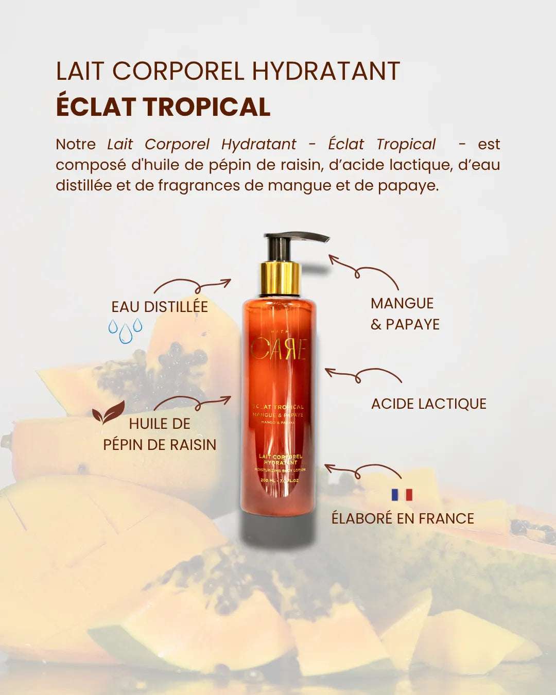 Lait corporel Mangue et Papaye | Éclat Tropical - 200 mL