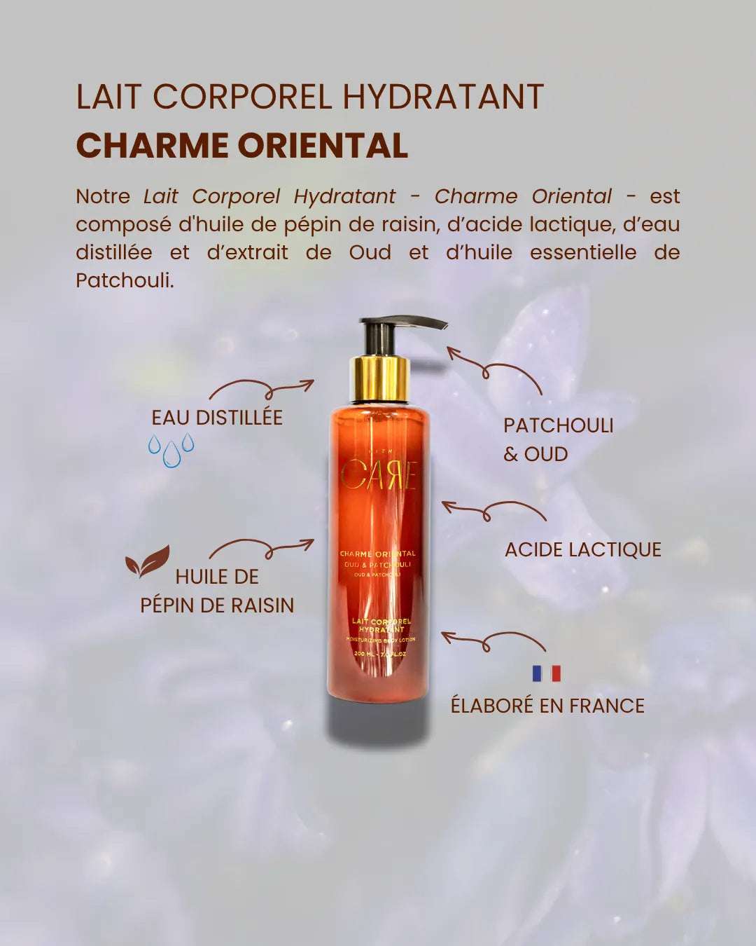 Lait corporel Oud et Patchouli | Charme Oriental - 200 mL